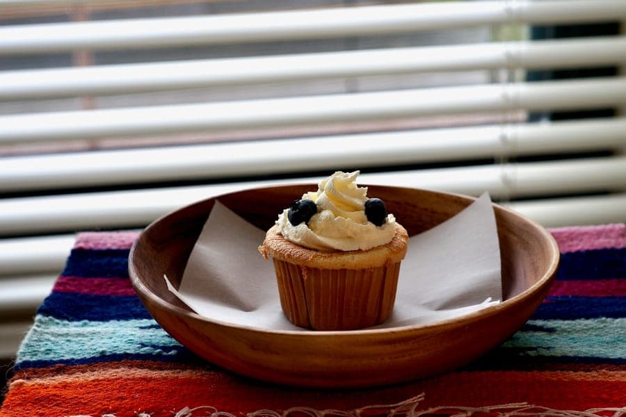 Vanilla cupcake with cream and blueberries